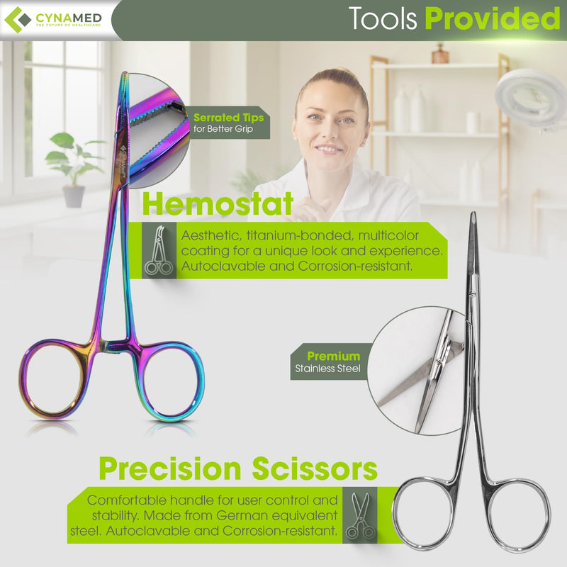 [Australia - AusPower] - Dermaplaning Kit 5PC – 100 Replacement Blades 10R, Premium Blade Remover, Precision Scissors, Hemostats, No.3 Handle & Carrying Case – Professional Exfoliation Tools for Skincare Treatments 10R Blades 