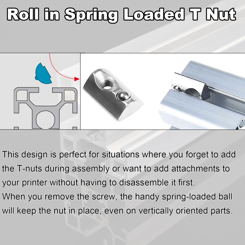 [Australia - AusPower] - M5 T Nut Roll-in Spring Loaded 100pcs M5x0.8mm Half Round Roll T-Nuts Carbon Steel Nickel Plated for 20x20 20 Series Aluminum Extrusions 3D Printer Replacement Tiny Nuts M5-100PCS 