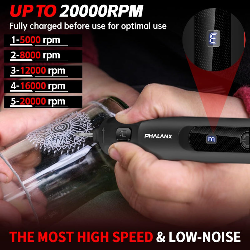 Rotary Tool - 3.7V Cordless Rotary Tool Kit LED Ring Work Light, 2.0Ah Battery 5 Speed 70 Accessories Power Rotary Tools 20000RPM,Mini Rotary Tool Cordless for Light DIY Projects/Precision Work