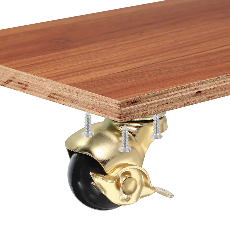 [Australia - AusPower] - PATIKIL 1.5 Inch Ball Caster Wheels with Brake, 4 Pack 360° Rotating Swivel Top Plate Wheels 298 lbs Total Capacity Locking Caster with M4 Screws for Furniture Table Cabinet Gold 
