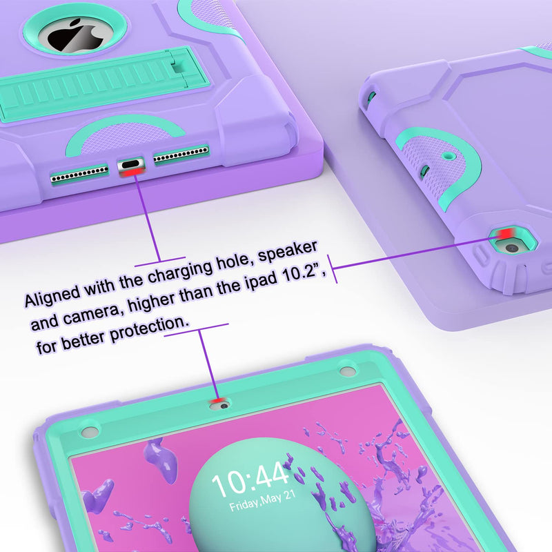 [Australia - AusPower] - for iPad 9th Generation Case, iPad 8th 7th Generation Case, iPad 10.2 Inch 2021/2020/2019 Case, Heavy Duty Rugged Shockproof Protective Cover with Kickstand for Kids Purple/Green 