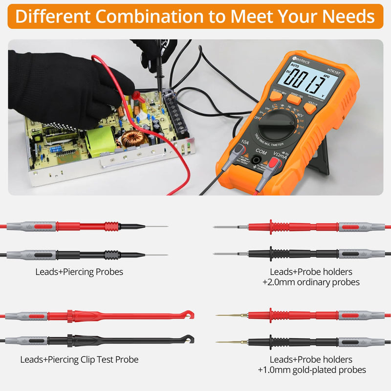 [Australia - AusPower] - Neoteck 17PCS Multimeter Automotive Test Leads Wire Piercing Clip Puncture Probes Replaceable Gold-Plated Multimeter Probes 4mm Banana Plug Extension Test Cable Set 