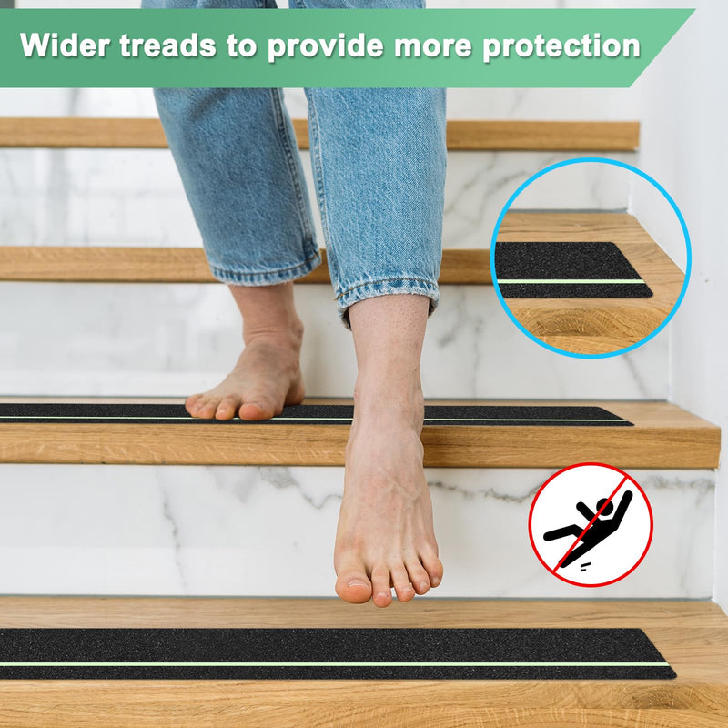 M METERXITY 5-Pack Anti Slip Traction Tape 24" x 6" Best Grip Tape Grit with 6mm/0.24" Glow in Dark Stripe High Traction Friction Abrasive Adhesive for Indoor/Outdoor Stairs[Black+Green]