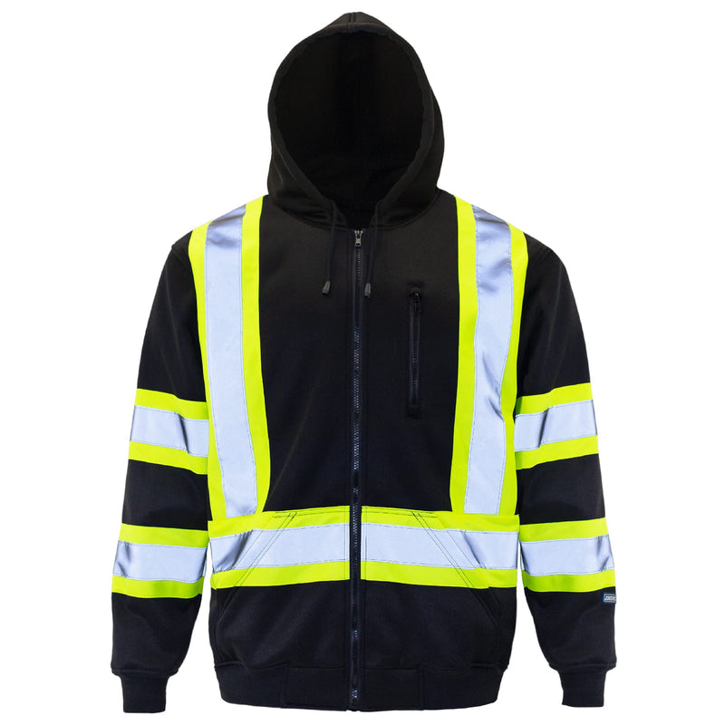 JORESTECH Hi-Visibility Full-Zip Safety Hoodie, ANSI/ISEA Compliant Reflective Work Sweater, 100% Polyester X-Large Black