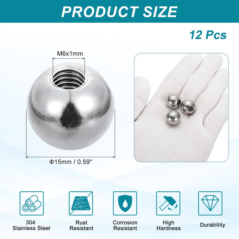 [Australia - AusPower] - PATIKIL 12pcs M6 x 15mm Ball Nuts Knob, 304 Stainless Steel Round Solid Silver Light Fixture Decorative Screw Cap Cover Machinery Hardware M6x15mm 12 