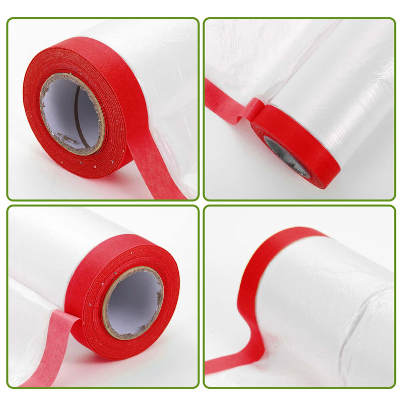 Pre-Taped Masking Film Plastic Cover PE Film Masking Paper 1 Pc 2500x55cm / 82.02ftx21.65" White Red