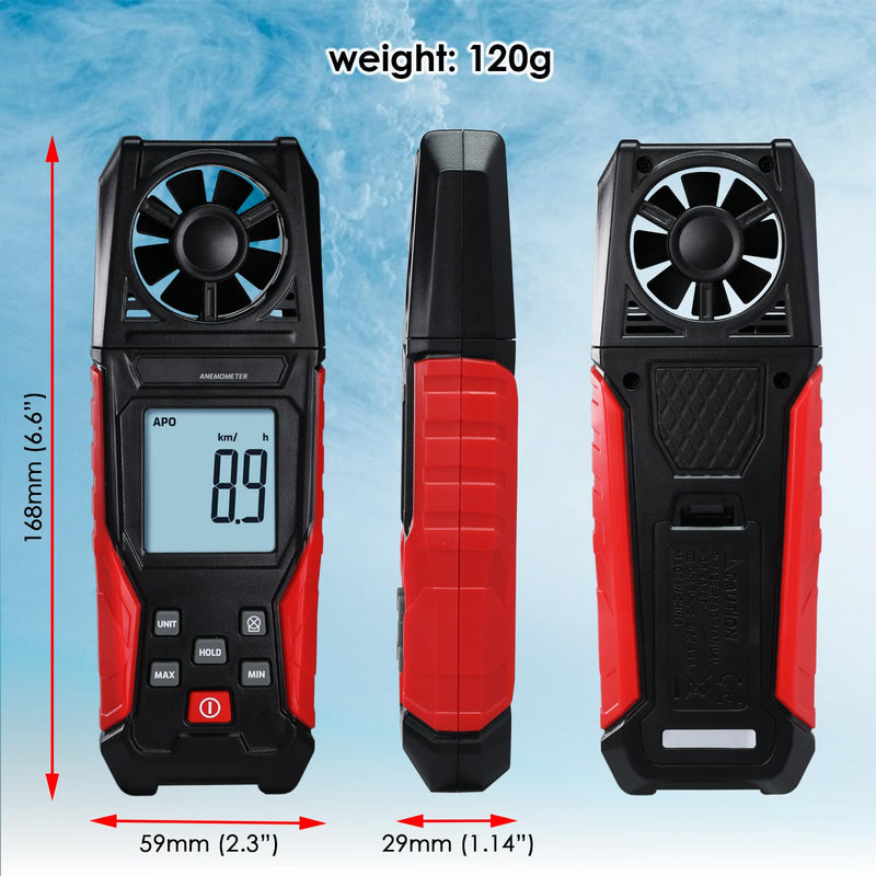 [Australia - AusPower] - Digital Anemometer Handheld Wind Speed Meter – Measures Wind Speed in m/s, km/h, ft/min, mph, Knots & Air Temperature – Max/Min, Data Hold, Backlit Display – for HVAC, Sailing, Weather, Drone Flying 