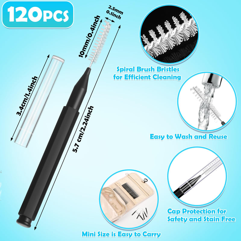 [Australia - AusPower] - 120 Pieces Interdental Brushes, Braces Brush Cleaner Orthodontic Flossers Toothpicks Floss Picks for Braces Kit for Teeth Cleaning Tools Spiral Dental Brush Head for Efficient Oral Care Black 