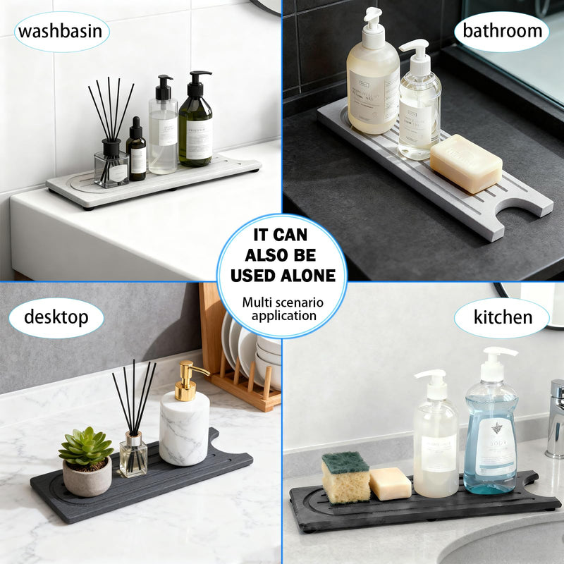 Kitchen Faucet Mat, Diatomite Sink Faucet Mat Splash Guard for Kitchen, Water Absorbing Stone Tray for Sink, Quick Drying Faucet Mat for Kitchen Sink, Absorbent Stone Drying Tray for Bathroom Counter 23.7" x 4" White Gray Style 1