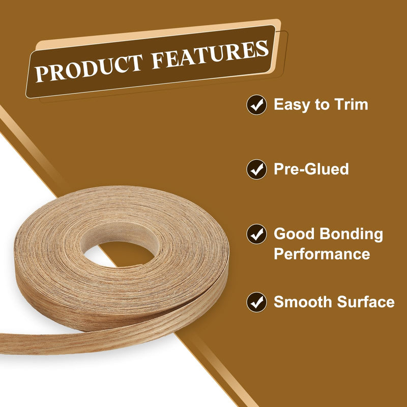 uxcell 5/8 Inch x 49ft Wood Veneer Edge Banding, Pre-Glued Flexible Ash Edging Strips, Iron on with Hot Melt Adhesive Wood Tape for Cabinet Repair and Furniture Restoration