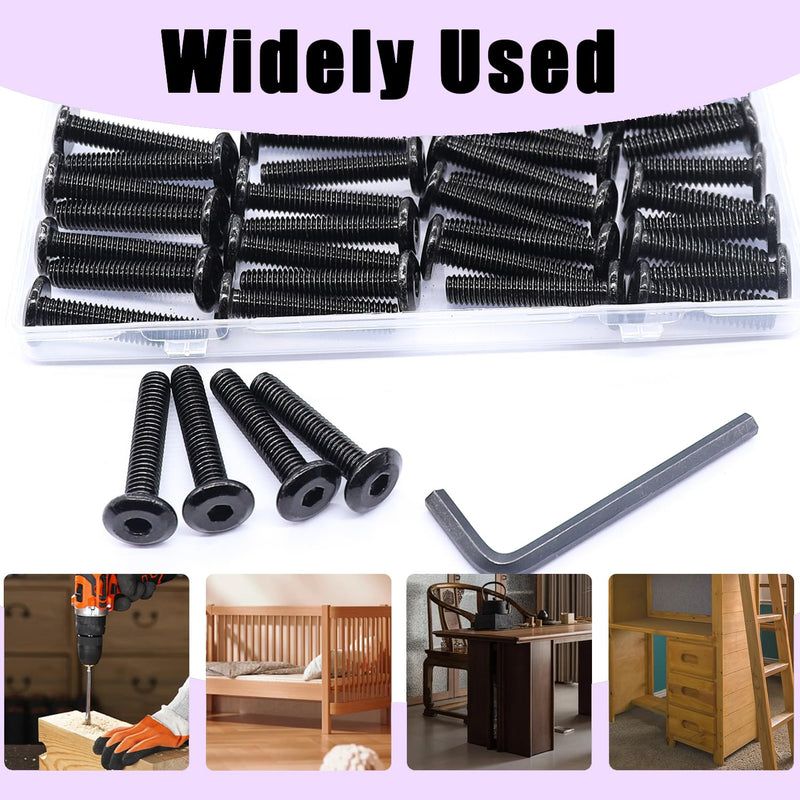 [Australia - AusPower] - Taiss 30pcs 1/4-20 x 3/4" Flat Head Socket Head Screw Furniture Bolts Stainless Steel 18-8(304),Black Zinc Plated Fully Threaded, Countersunk Connector Screws with Hex Spanner SAE-Black 1/4-20 x 3/4" 