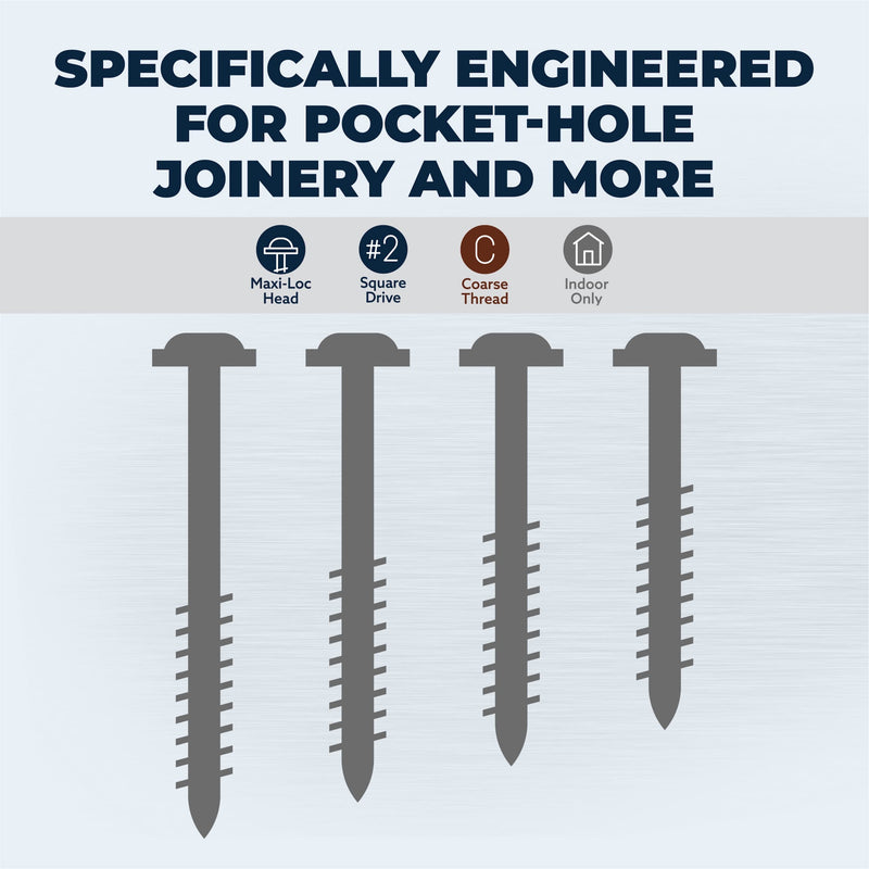 Kreg Zinc Pocket-Hole Screws - SML-C2-250 - 2 Inch - Coarse Thread - Maxi-Loc Head - Indoor - 250 Count