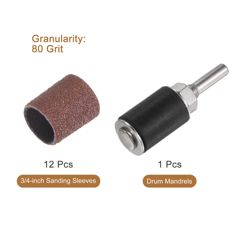 [Australia - AusPower] - uxcell 12 Pcs 3/4 Inch Sanding Sleeves Sandpaper Set 80 Grit with 0.24 Inch Drum Mandrels for Rotary Tools 