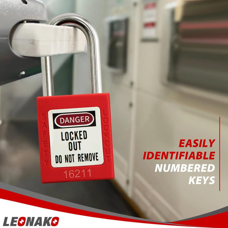 [Australia - AusPower] - Lockout Tagout Locks, 5 Red Loto Lock Set, Safety Locks Keyed Different, 2 Keys per Locks, OSHA Compliant, Different Numbers for Lock Out Tag Out Station and Devices 5 pack padlocks-steel shackle 