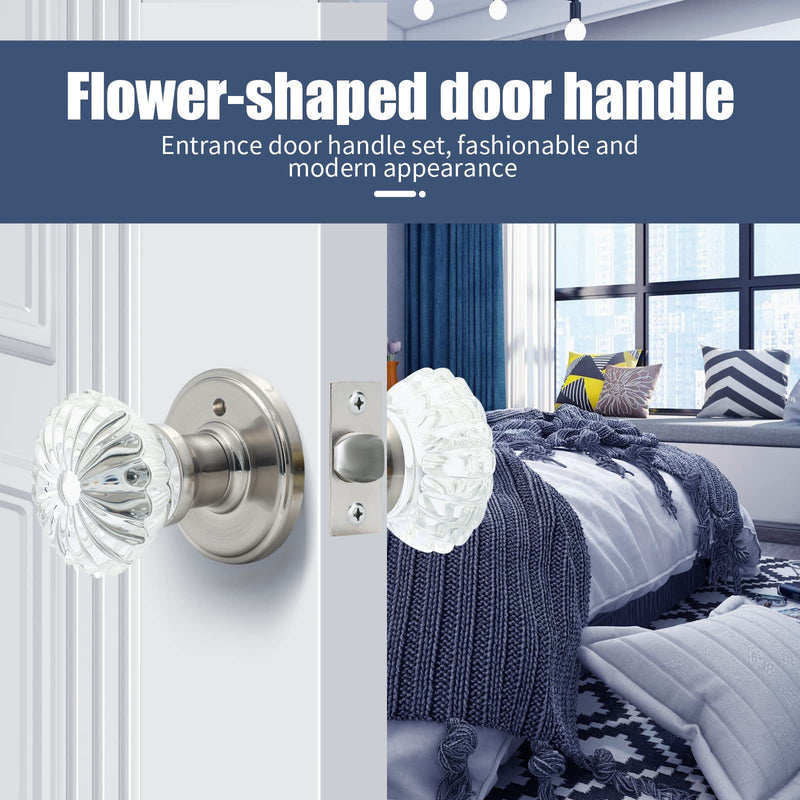 Cielsa Dawn Glass Door Knobs Interior with Lock, Satin Nickel Door Handles, Crystal Door Knobs with Lock(Satin Nickel, Privacy) 1 Pack