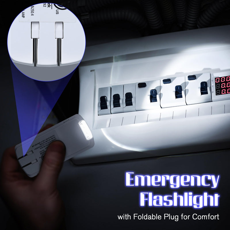 Enhon Emergency Power Failure Night Lights, 5-in-1 Multi Color LED Light, Rechargeable Flashlight with Foldable Plug, Automatic On Off Motion Sensor for Bedrooms, Hallways, Black Outs(3 Pack) 3