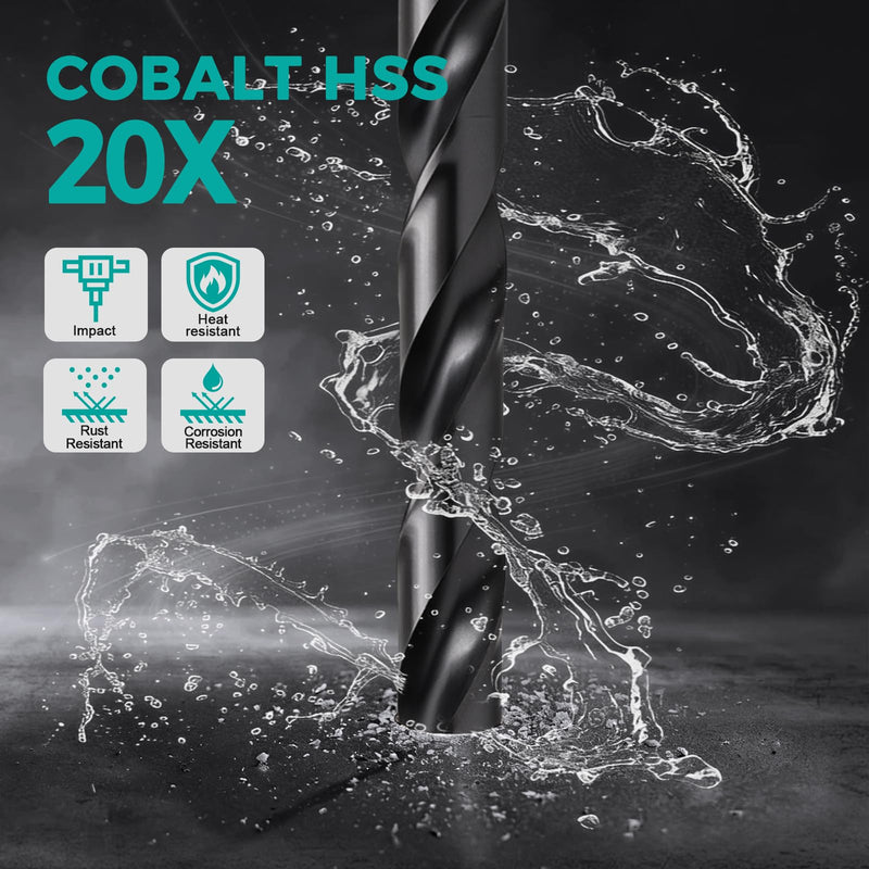 21Pcs M35 Cobalt Drill Bit Set (Pro), 1/16"-1/2", TiAlN Coat, 3-Flats Shank | 135° Split Point, Jobber Twist Metal Drill Bit Set with Storage Case, for Hardened Metal & Stainless Steel, Wood & Plastic 21 Piece