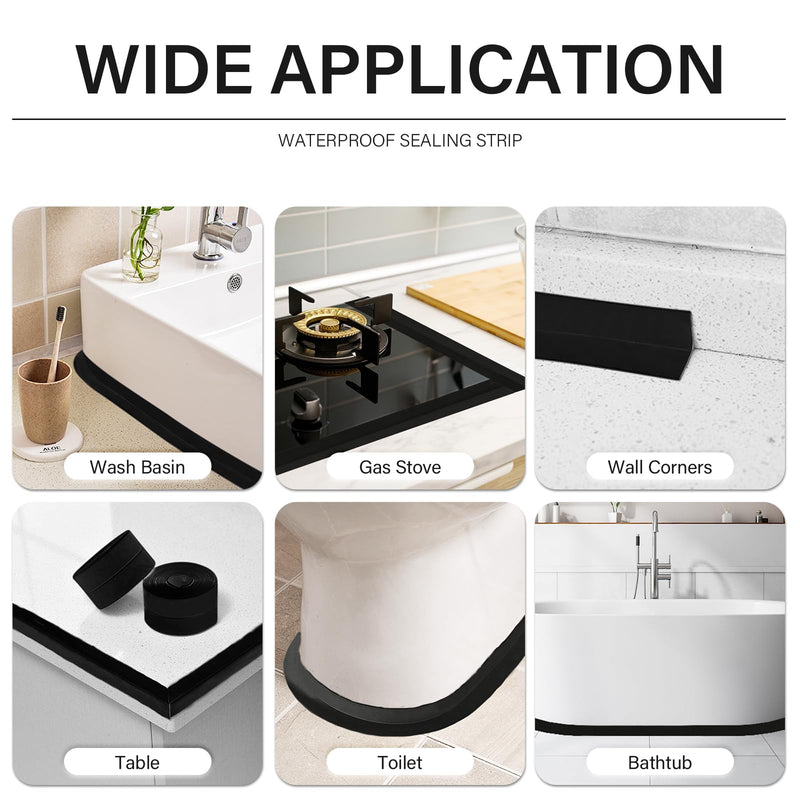 [Australia - AusPower] - 3 Rolls 10.5 Feet Caulk Tape Toilet Caulking Strip Self Adhesive Caulk Strip Bathroom Caulk Tape Sealing Strip Bathtub Tape Peel and Stick Caulk Strip, 1.5 Inches (Black) Black 