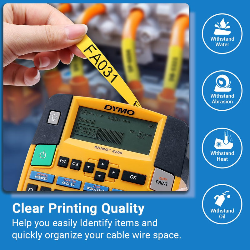 [Australia - AusPower] - 18443 Label Tape Compatible with Dymo Rhino 5200 4200 5000 6000 Label Maker Refills 3/8, Replace for Dymo Rhino Permanent Vinyl Industrial Label Tapes Black on White A18443, 3/8" x 18', 5-Pack 3/8'' 