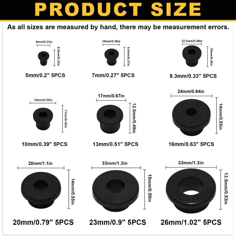 150PCS Silicone Rubber Grommets Kit, 9 Size Black Round Hole Rubber Wire Grommets for Wiring Automotive Rubber Cable Bushing Firewall Hole Plug, Drain Holes in Hydroponic and Irrigation Systems