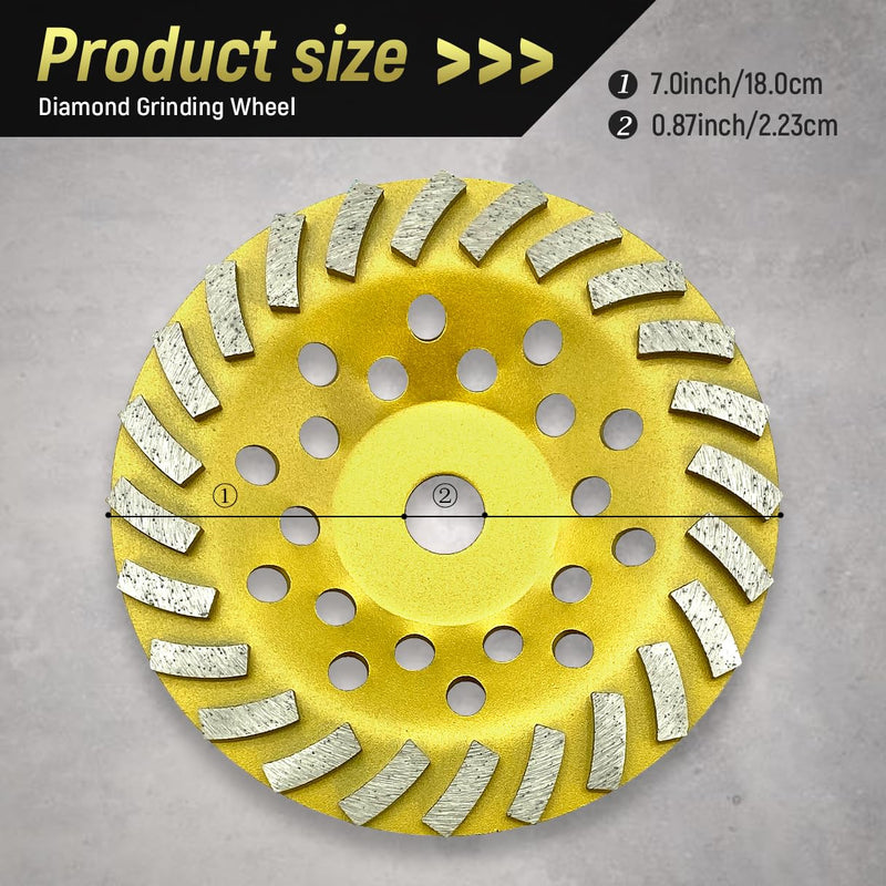 [Australia - AusPower] - Diamond Concrete Grinding Wheel 7 inch for Polishing and Cleaning Stone Concrete Surface, Cement, Marble, Rock, Granite, and Thinset Removing, Angle Grinder Disc，24 Turbo Segments 