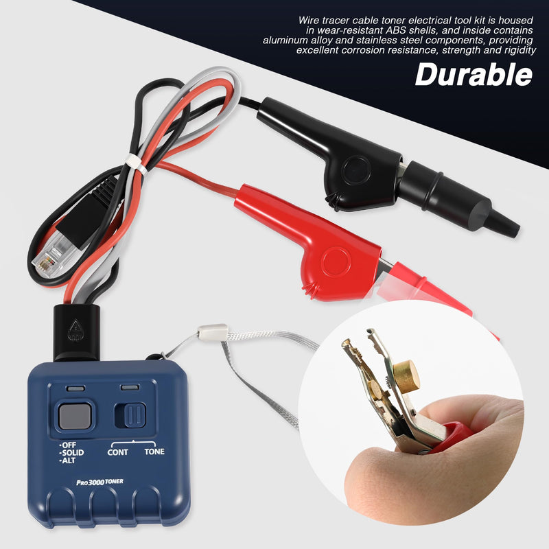 [Australia - AusPower] - Pro3000 Tone Generator and Probe Kit, Wire Tracer Cable Toner, Handheld Telephone Line Finder Network Cable Tester with SmartTone Technology Electrical Tool Kit 
