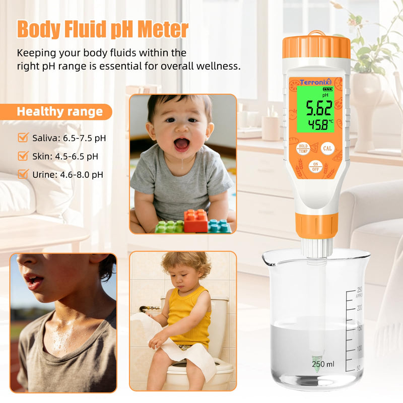 [Australia - AusPower] - Food pH Meter Digital pH Tester for Food Fermentation Canning Cooking – Accurate pH Meter for Sourdough Bread, Cheese, Hot Sauce, Yogurt – Smart Water Resistant Food Orange 