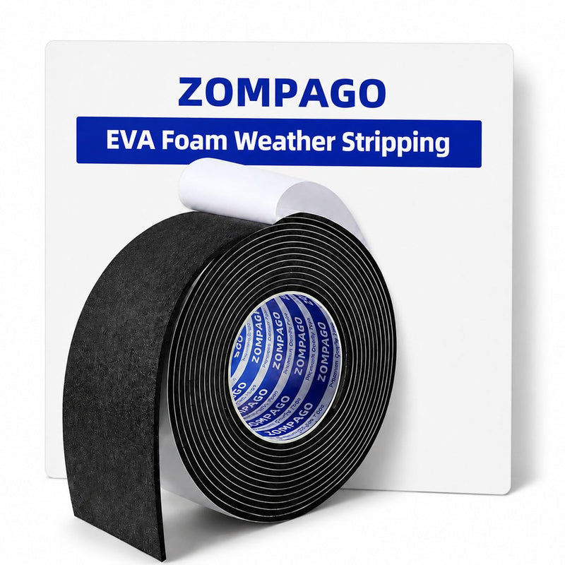 ZOMPAGO Foam Tape Weather Stripping, 2.4in x 16.4FT Black Single Sided Adhesive Rubber Seal Strip, Window Gap Filler & Door Seal Weatherstripping for Doors, Exterior Window Gasket Door Insulation