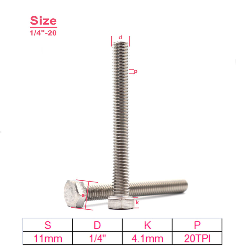 [Australia - AusPower] - 10pcs 1/4-20 x 1-1/2" Hex Head Bolts Screws, Full Thread, Plain Finish, F593C 18-8 304 Stainless Steel 1/4“-20 x 1-1/2" 10pcs 