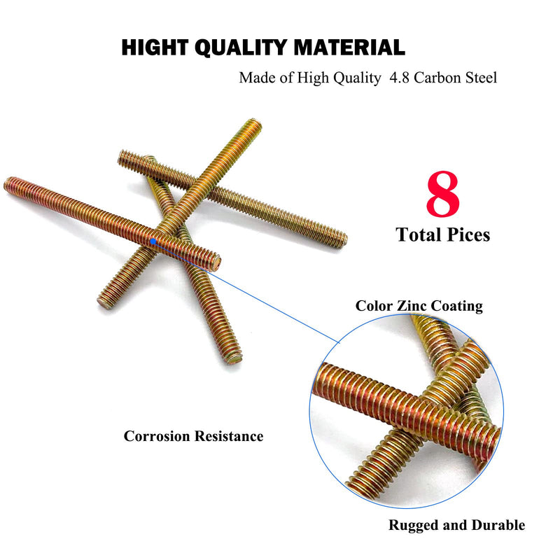 [Australia - AusPower] - 8pcs Color Zinc Fully All Threaded Rod Carbon Steel Long Thread Screw 5/16x4" for Furniture Garden Railing Mounting Assembly Fastening Steel Frame Connection Full Thread Rod for Furniture Color-Zinc 5/16x4 Inch-8P 