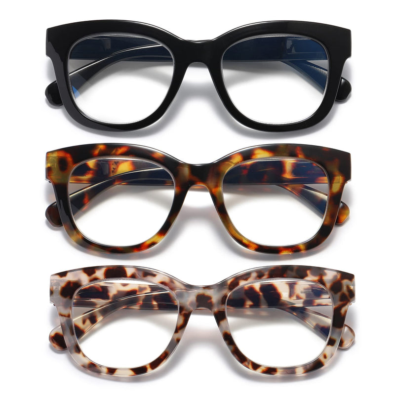 [Australia - AusPower] - Oversized Reading Glasses for Women,3 Pack Blue Light Blocking Computer Spring hinge Readers Black&leopard&grey Leopard 1.5 x 