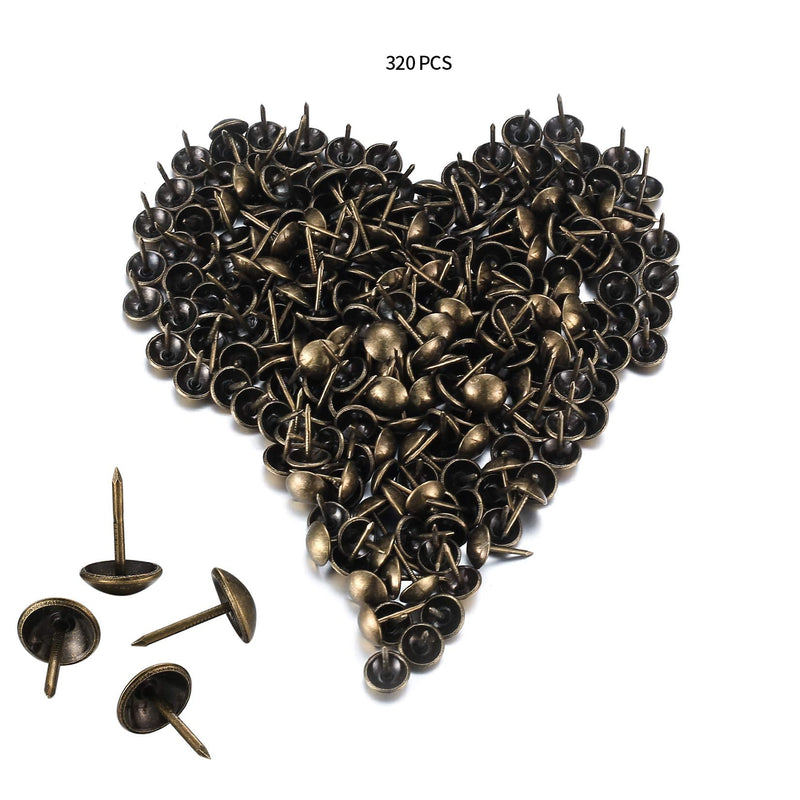 [Australia - AusPower] - 320 Pcs Upholstery Tacks for Furniture Tacks, Upholstery Nails Decorative Tacks for Wall Upholstery Pins, Antique Brass Tacks Pins-11x17 mm 