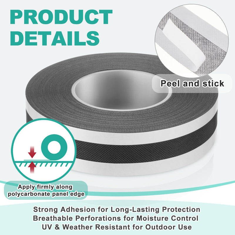 Frienda 2 Roll 82 ft Vented Polycarbonate Tape Dustproof Greenhouse Tape Waterproof Self Adhesive UV Heat Resistant for Polycarbonate Greenhouse Roofing Multiwall Panel Repair(Full Seal,38 mm) 38 mm Full Seal