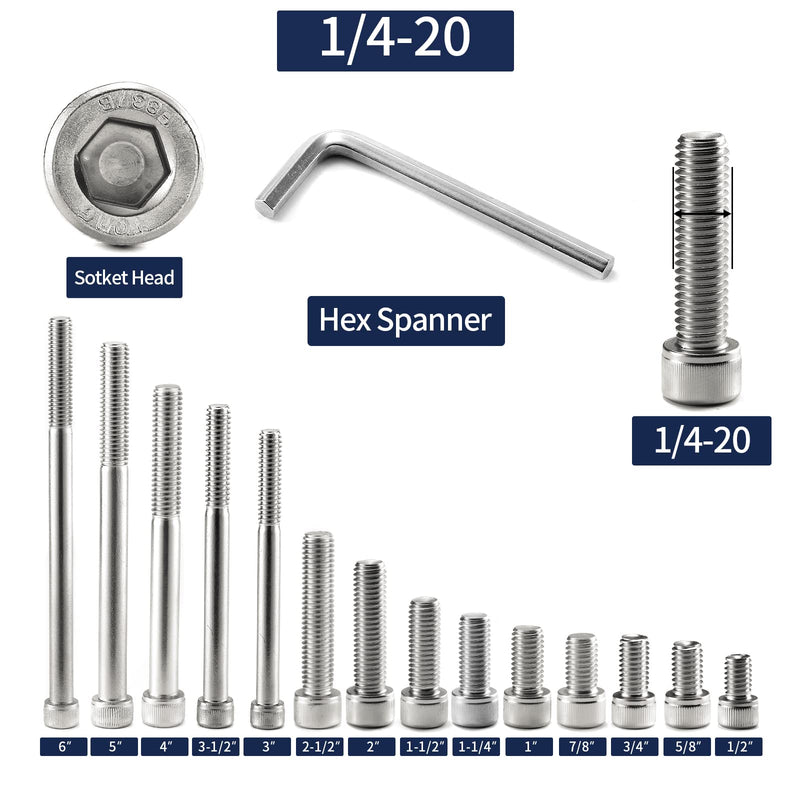 [Australia - AusPower] - 1/4-20 x 2-1/2" Socket Head Cap Screws Bolts, 20Pcs 304 Stainless Steel 18-8, Allen Socket Hex Drive, Partially Threaded, Bright Finish by SG TZH(with Hex Spanner) 20 1/4-20 x 2-1/2" 