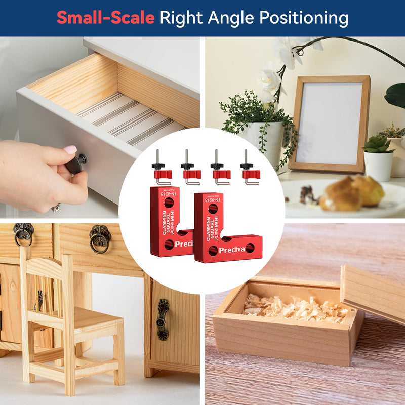 [Australia - AusPower] - Preciva 90 Degree Mini Positioning Squares 2 Sets (2.32''x 2.32''), Aluminum Alloy Right Angle Clamps Fixing Clamp, Carpenter Corner Clamping Square Tool for Picture Frame Box Cabinets Drawers (Red) Red 