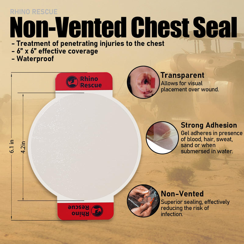 [Australia - AusPower] - RHINO RESCUE Chest Seal Non-Vented, Sterile Emergency Trauma Dressing, IFAK Medical Supplies for Wound Care,Gunshot Wound, Sucking Chest, FSA/HSA Eligible (2 Count) No-Vent 2 