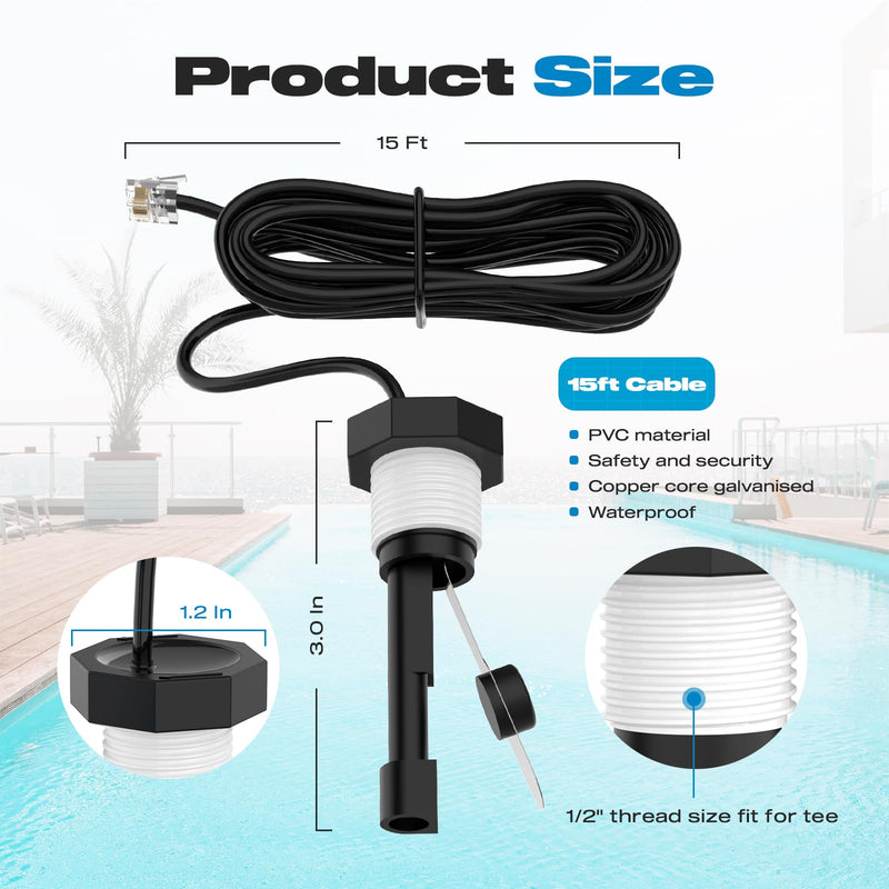 Flow Switch, GLX-FLO-RP for Hayward Goldline Aquarite Salt System Metal Pool Flow Sensor Suitable Hayward Salt Cell and Chlorine Generator with 15ft Cable
