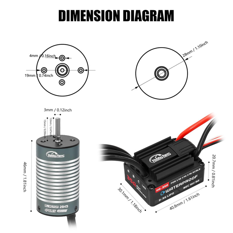 [Australia - AusPower] - Hobby Fans Brushless 2845 4500KV Motor & 35A Waterproof ESC for Traxxas E-REVO Losi JRX2 H16BM H16DR Redcat Volcano 16 Arrma Typhon Grom Mojave Grom 144001 16890A 1/14 1/16 RC Car Black 2845 Motor & 35A ESC 