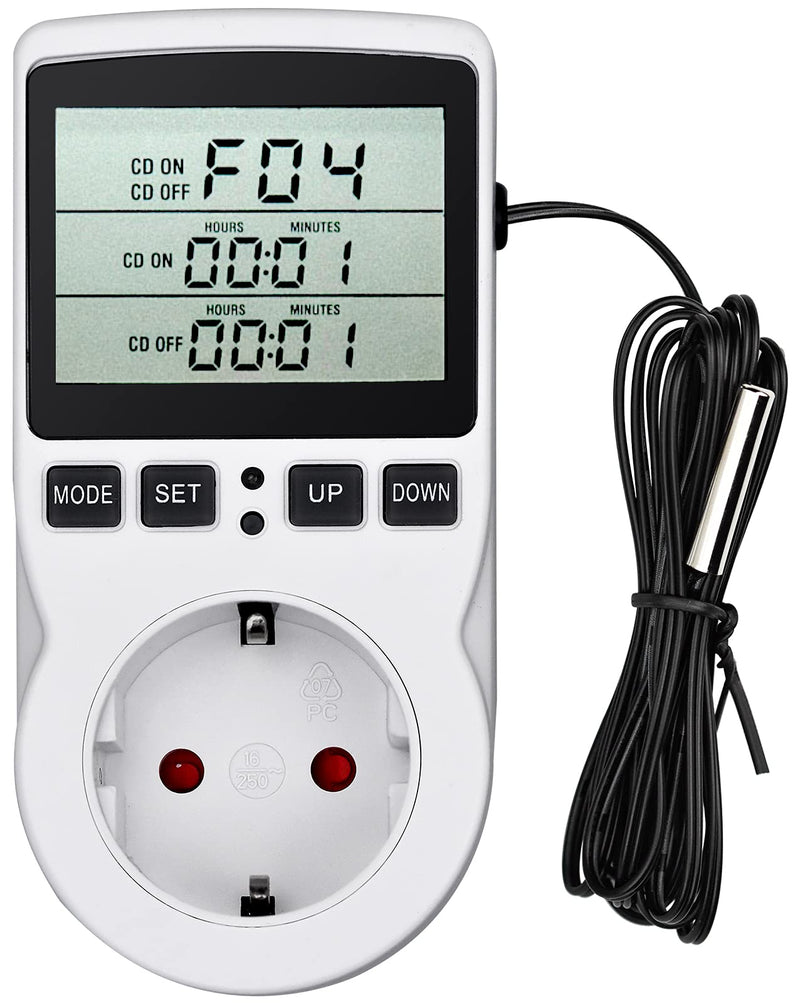 [Australia - AusPower] - Temperature Controller 230 V Digital Thermostat Socket Plug Thermostat with Sensor Timer Switch Temperature Socket Heating Cooling for Greenhouse Electric Blanket Water Tank 