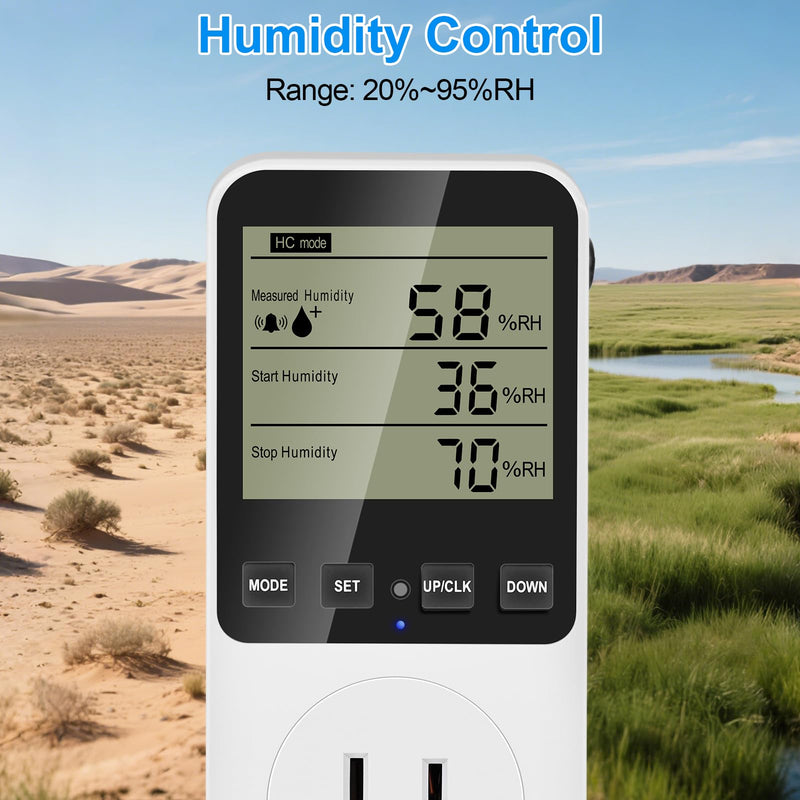[Australia - AusPower] - Temperature and Humidity Controller Plug in Thermostat Outlet with Humidity Control 120V Heating Cooling Humidification Dehumidification for Greenhouse Mushroom Grow Tent Reptile Aquarium Htc820 