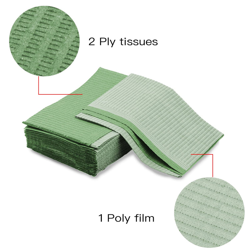 Lainrrew Disposable Dental Bibs, 50 Pcs Patient Bibs Dentist Bibs Napkin Tattoo Bibs Sheets Cloths, 13 x 18 Green