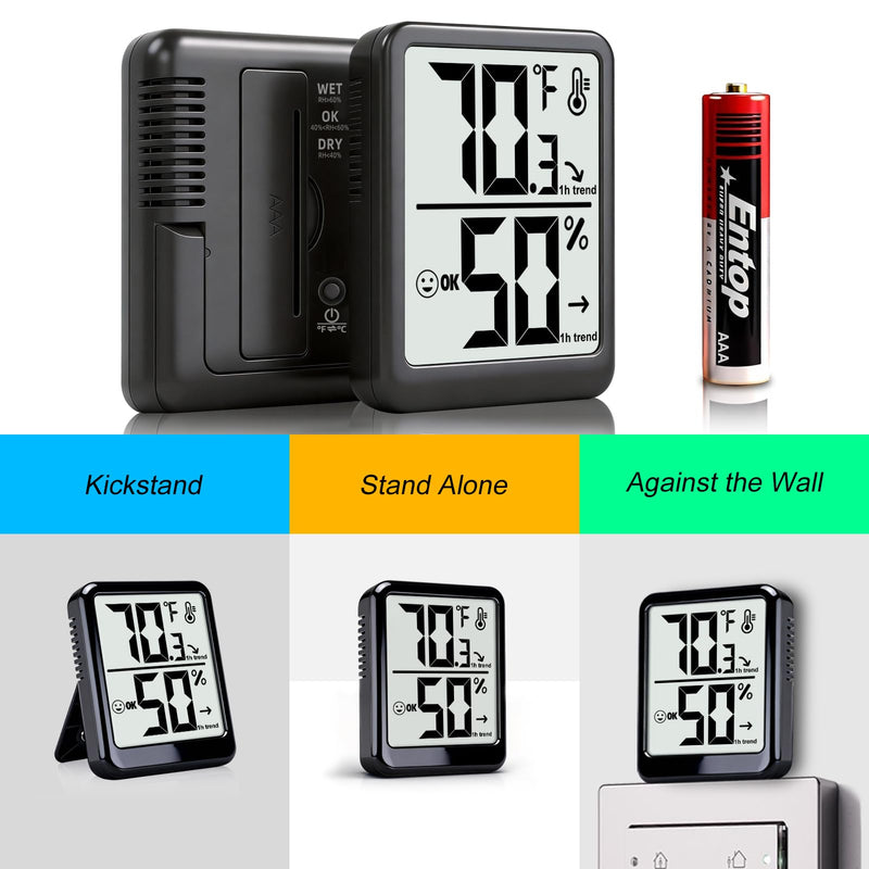 Room Thermometer Indoor Hygrometer Humidity Meter Gauge Digital Temperature and Humidity Sensor Monitor for Home Office House Pets Plants - AAA Battery Included Black - Upgraded Version 1 - Pack