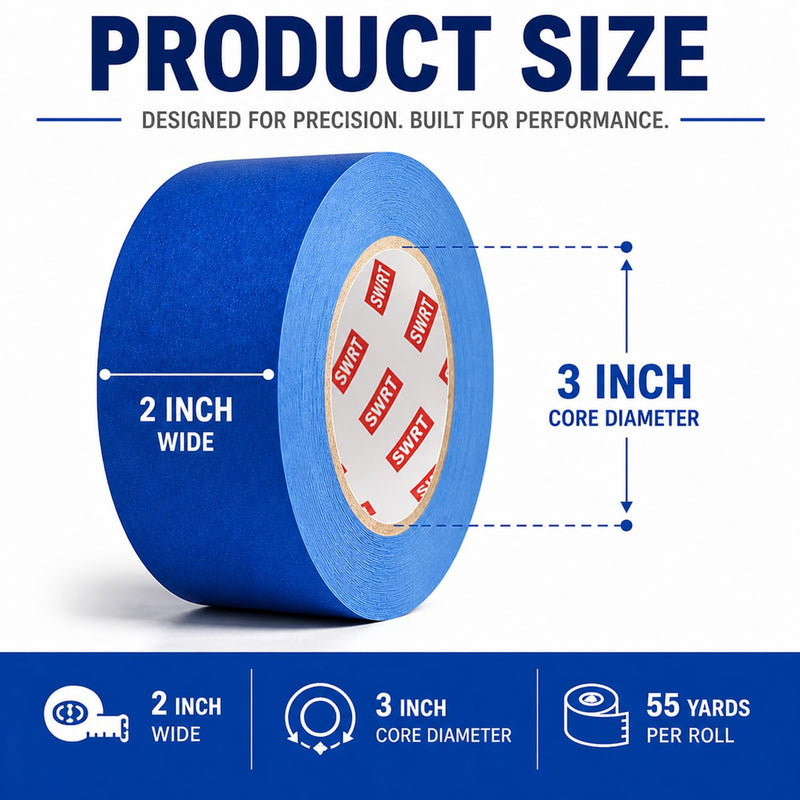 SWRT Blue Painters Tape 2 Inch x 55 Yards, 4 Rolls (220 Yards Total), Blue Masking Tape for Painting, Clean Removal Multi-Surface Paint Tape for Walls, Trim, DIY & Crafts