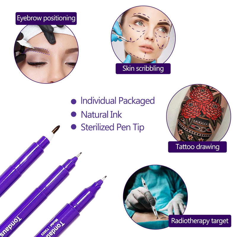 [Australia - AusPower] - 6Pcs Professional Surgical Tip Skin Marker Pen Purple Ink Stencil Markers Pen with Paper Ruler for Eyebrow, Tattoo Skin Marking Individually Wrapped 0.5MM & 1MM (Purple) 