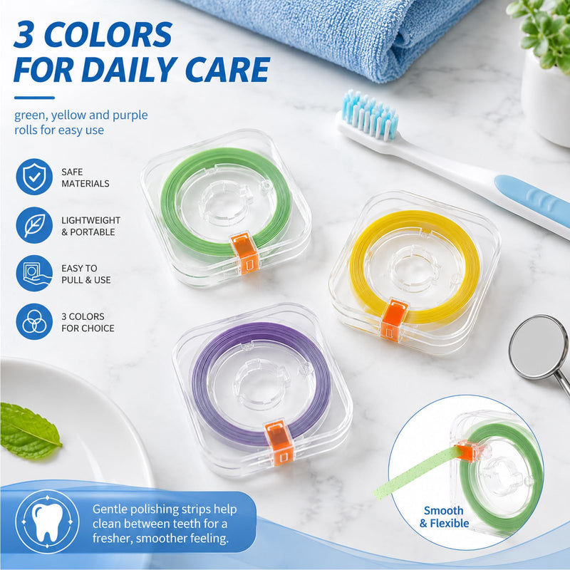 3 Rolls of Tooth Sandpaper for Interdental Spaces, Tooth Sandpaper for Interdental Spaces, Coloured Tooth Sandpaper, (4 mm x 6 m)