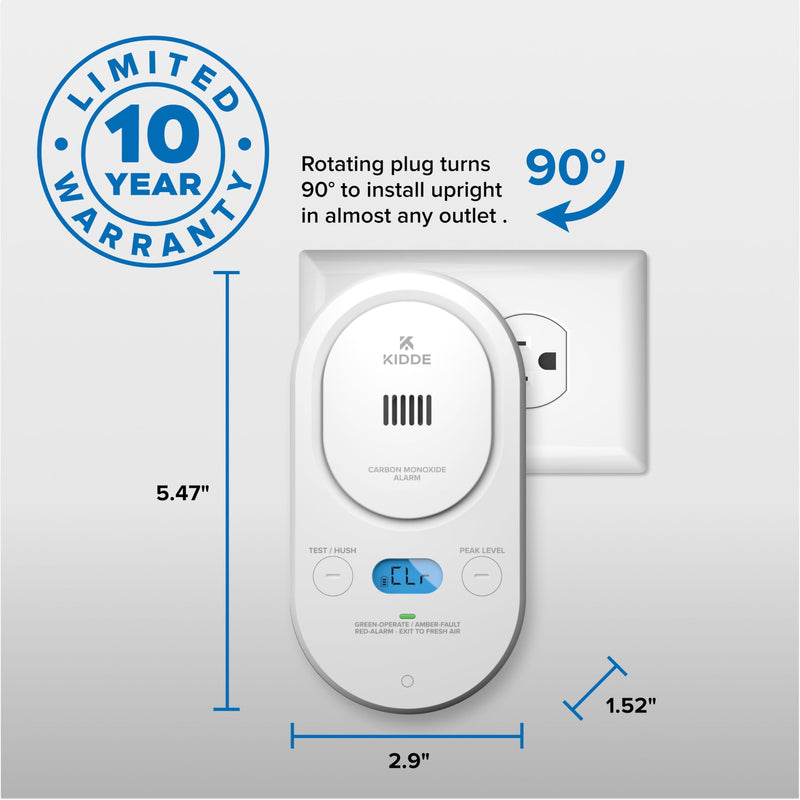 Kidde Carbon Monoxide Detector, Plug-in with AA Battery Backup, Easy-to-Read Digital Backlit Display, 85 dB Alarm, Rotating Plug, LED Status Light Indicators, 5th Edition, COPD 1 Pack