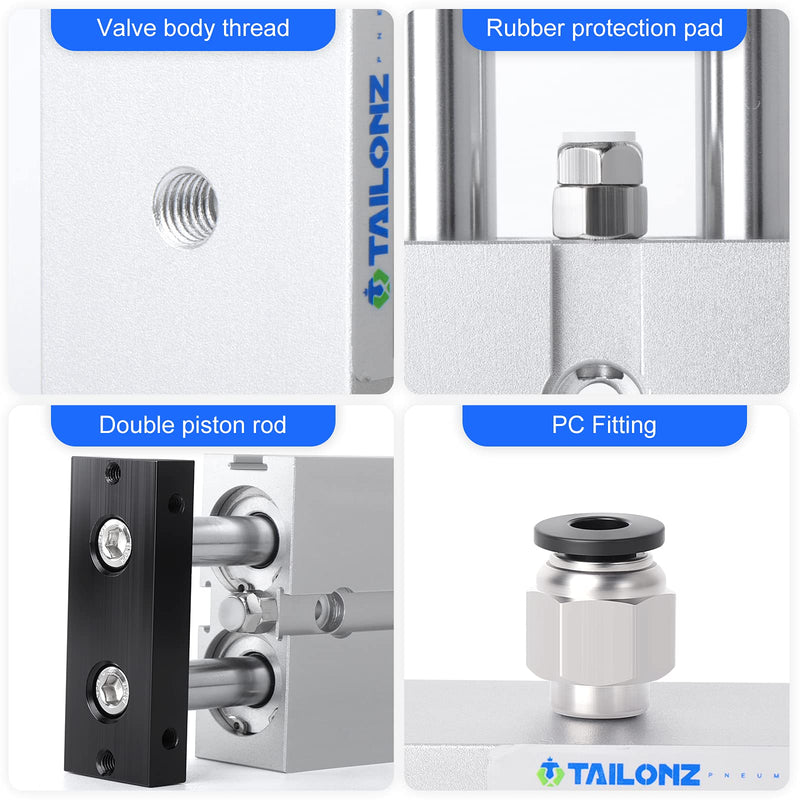 [Australia - AusPower] - TAILONZ PNEUMATIC 20mm Bore 50mm Stroke Double-Rod Double-Acting Aluminum Pneumatic Air Cylinder TN20-50 Bore:20mm Stroke:50MM 