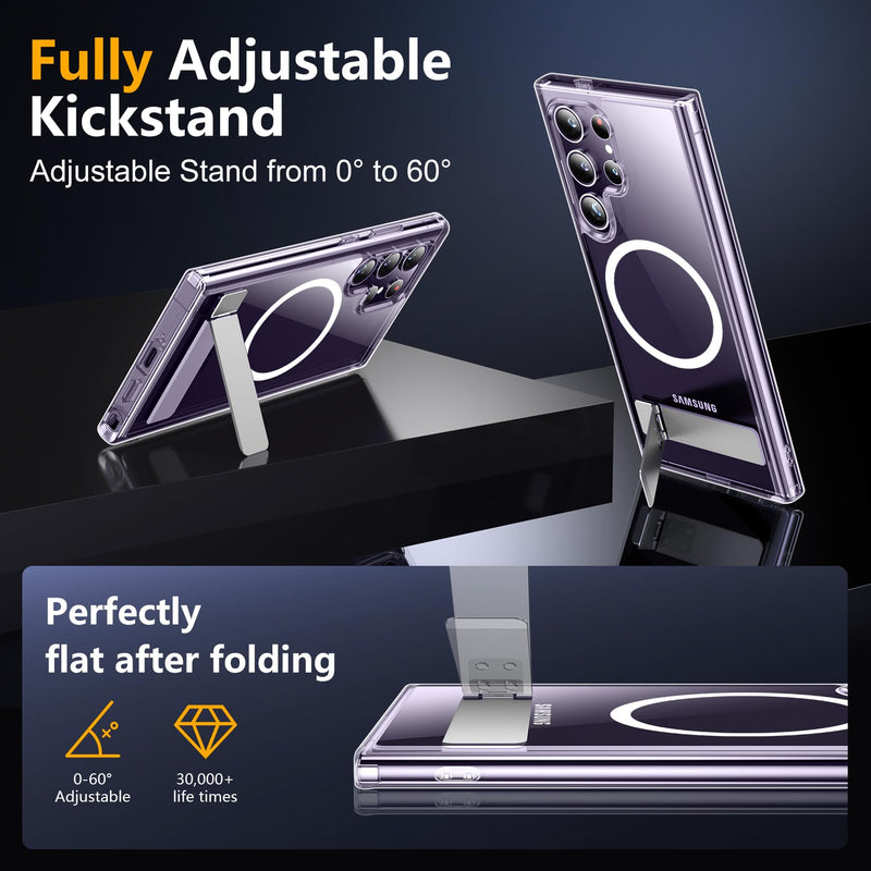 [Australia - AusPower] - SPIDERCASE Magnetic for Samsung Galaxy S24 Ultra Case, [3 Stand Ways][ Military Grade Drop Protection] with Invisible Stand Shockproof Slim Case for Samsung S24 Ultra 6.8",Clear Clear 