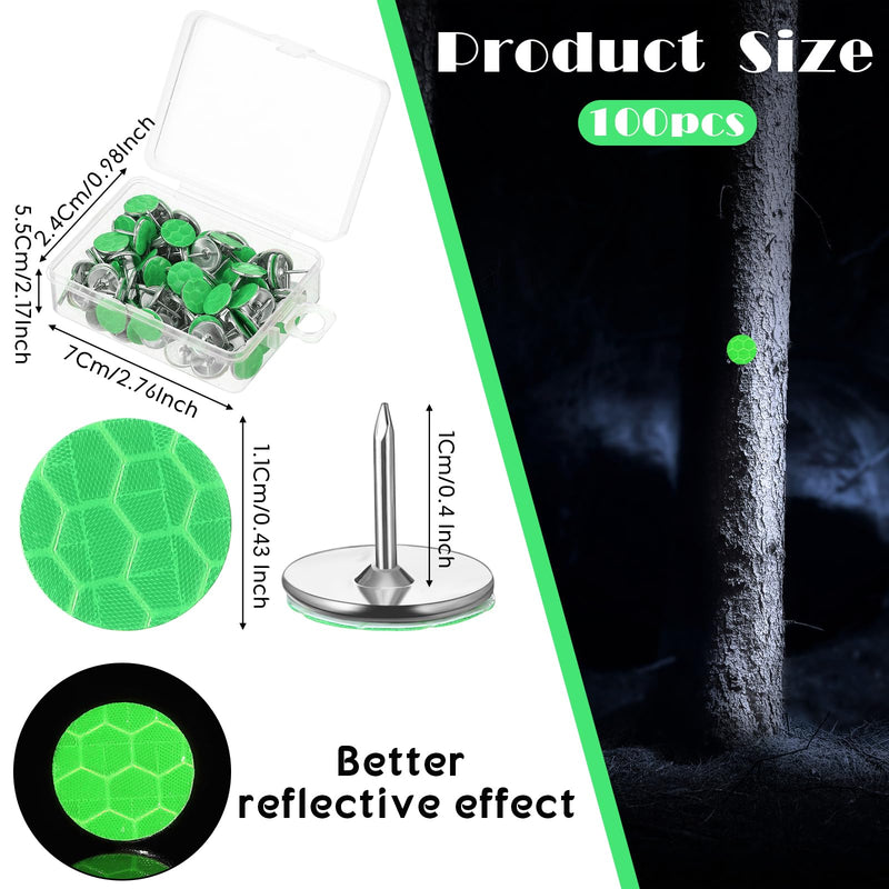 Fullhawl 100 Reflective Tacks Trail Marking Tacks Glow Reflective Mark Trail Markers Thumb Nails for Hunting Hiking Camping Tree Stand (Green) Green