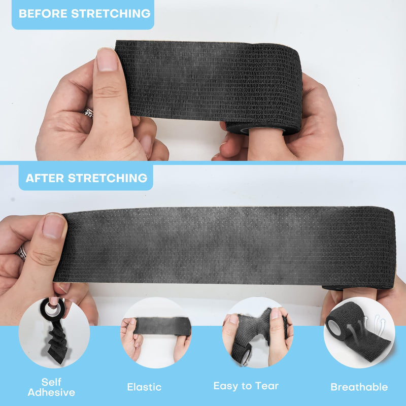 48 Pack 2” x 5 Yards Self Adhesive Bandage Wrap, Elastic Breathable Cohesive Bandage Wrap Athletic Stretch Tape for Wrist Ankle Sports (Black) 2 Inch-48 Pack Black